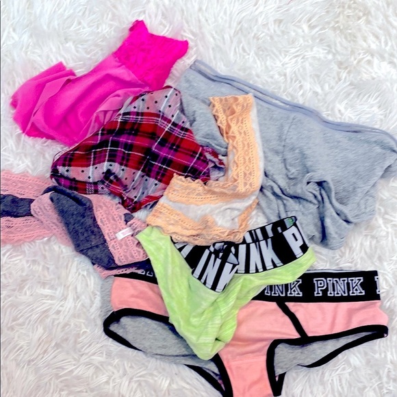 PINK Victoria's Secret Gray and Peach Lace Underwear Bundle